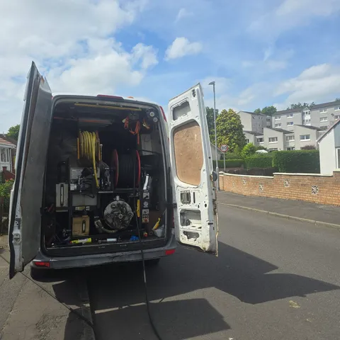 Tam-Jet van with water jetting equipment ready for a job in Barrhead