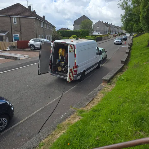 Tam-Jet drainage van attending a blocked drain call-out in Greenock